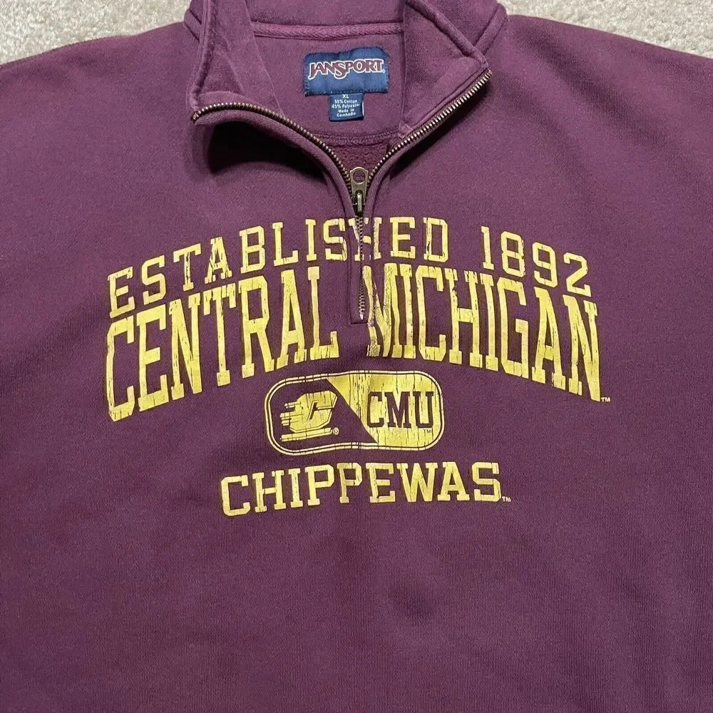 Vtg Central Michigan Chips JanSport Quarter Zip Pull Over Sweater Extra Large